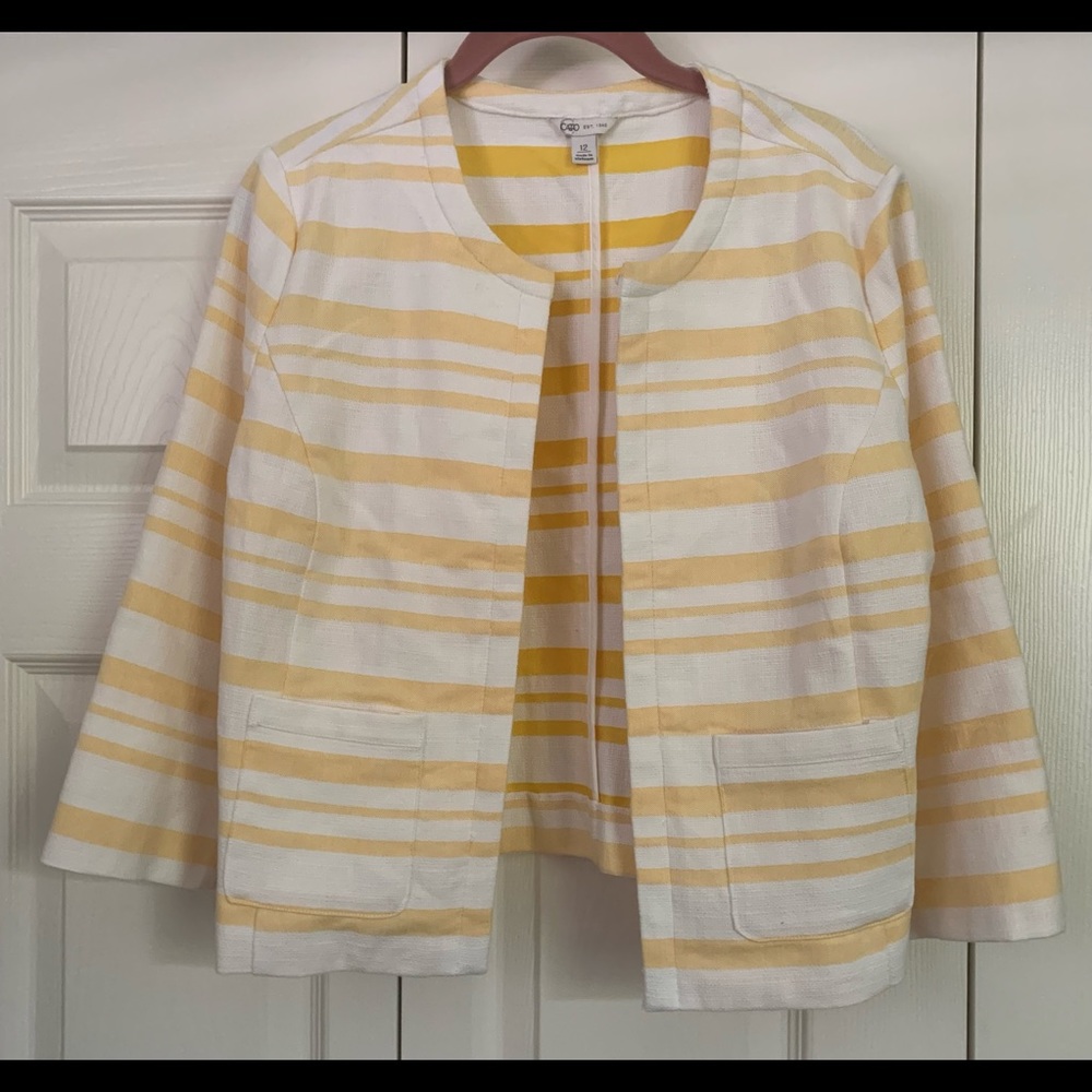 Cato yellow and white cotton blend blazer. Size 12